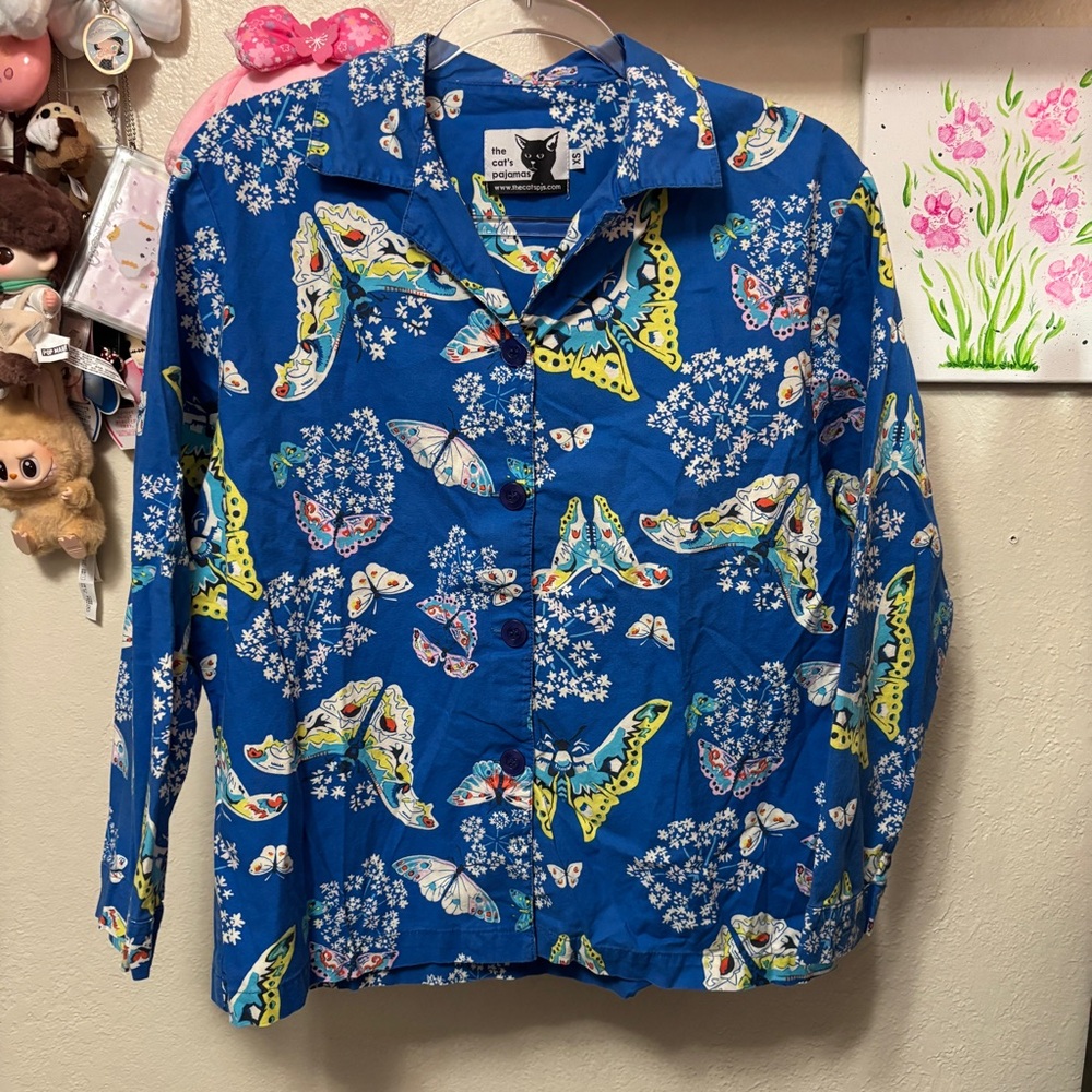 The Cats Pajamas Butterfly Long Sleeve Button Up Size XS